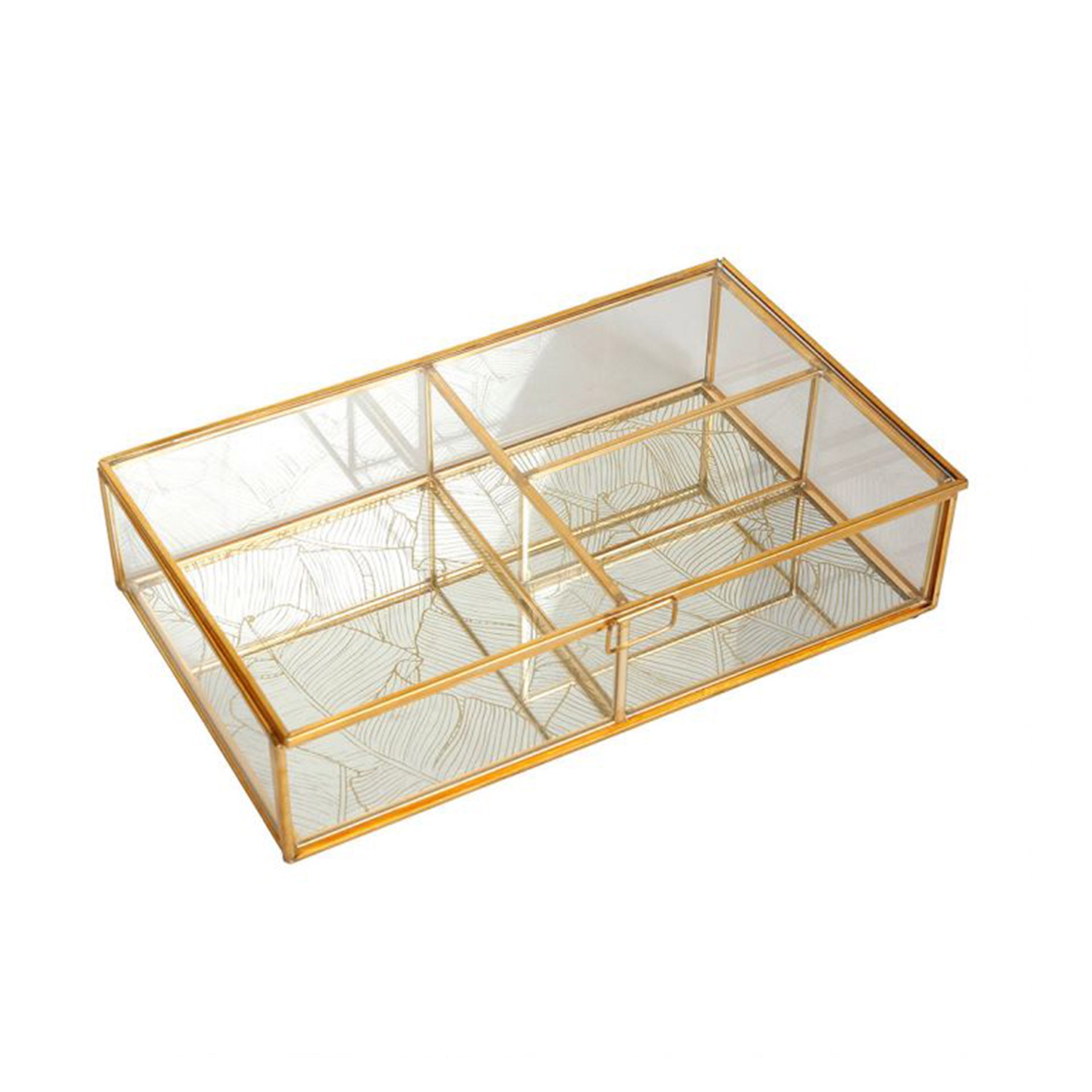 HKH Caixa 3 Divisórias em Vidro Estrutura de Metal Dourado