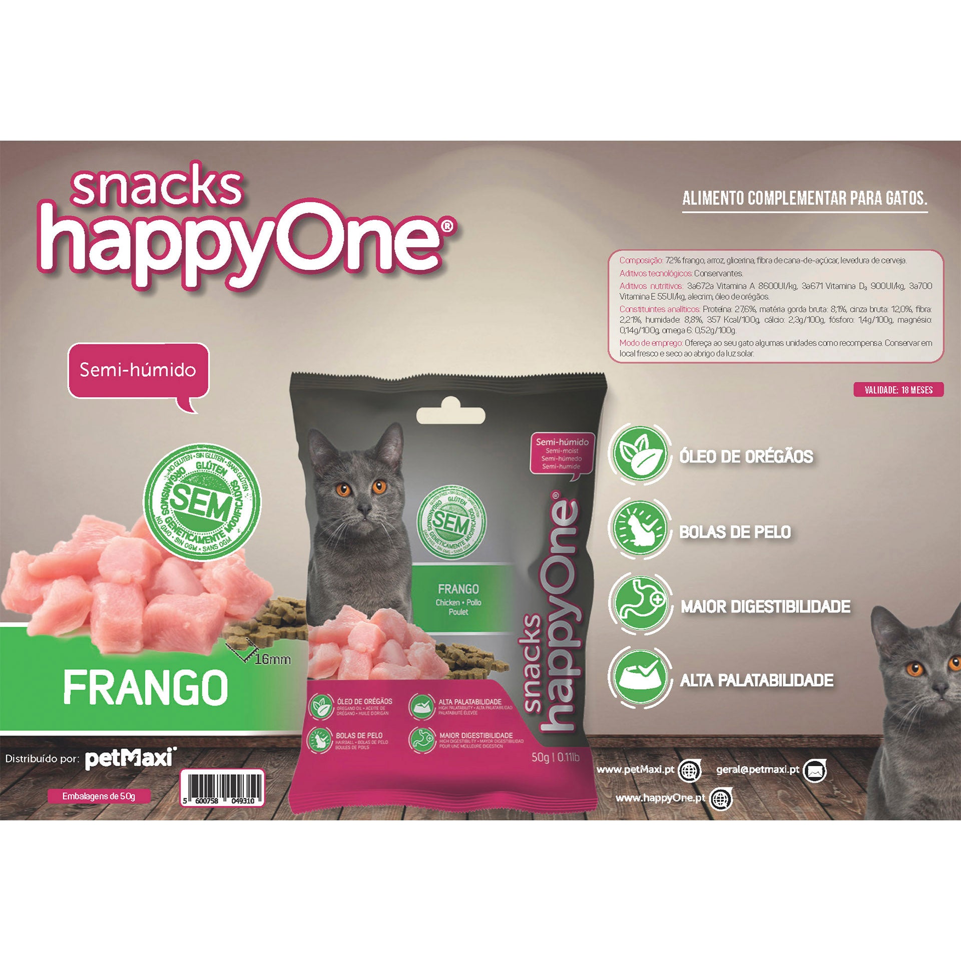 happyOne Snacks Gato Frango 50 gr - Pack 6 x 50 gr