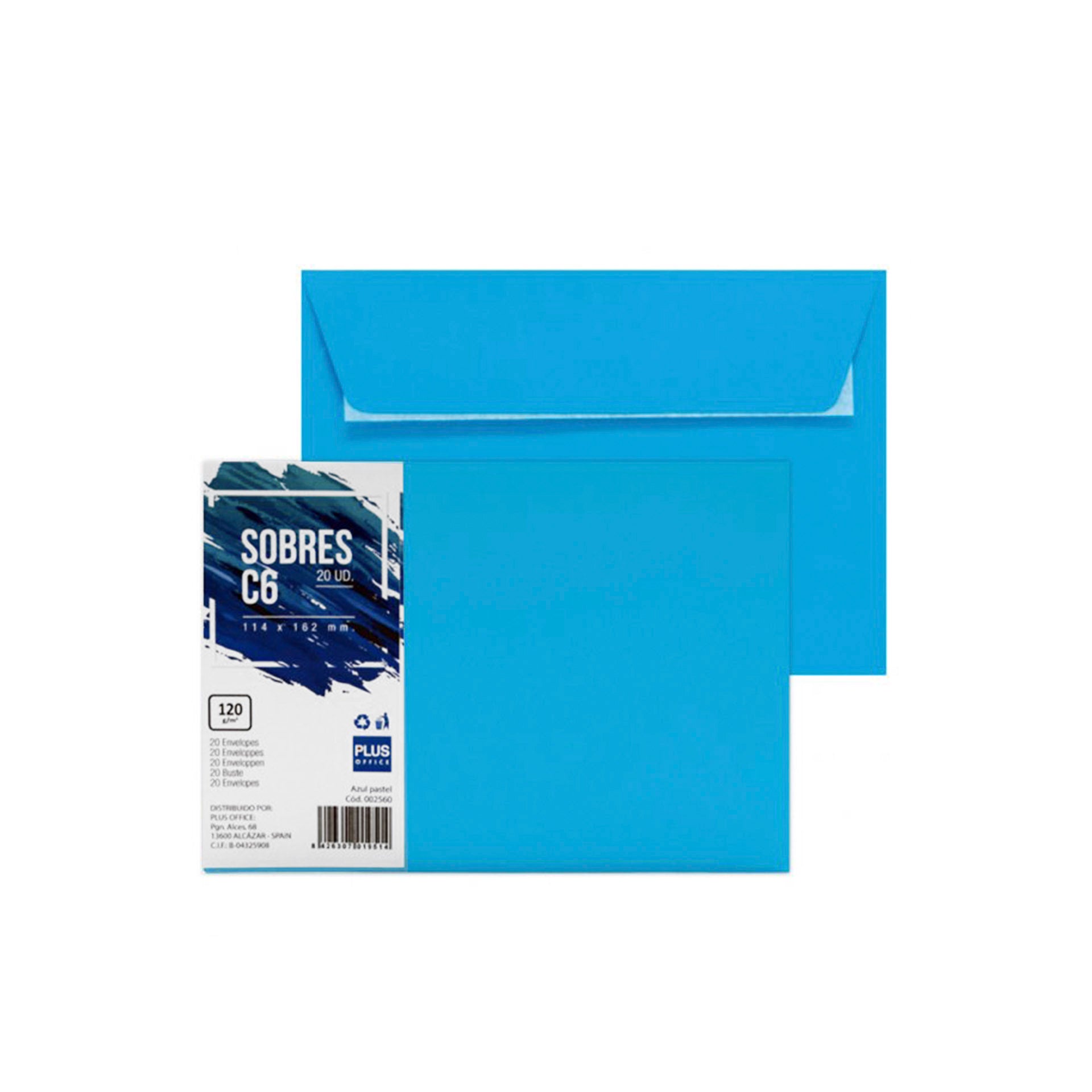 Plus Office Pack 20 Envelopes C6 Papel Azul Pastel