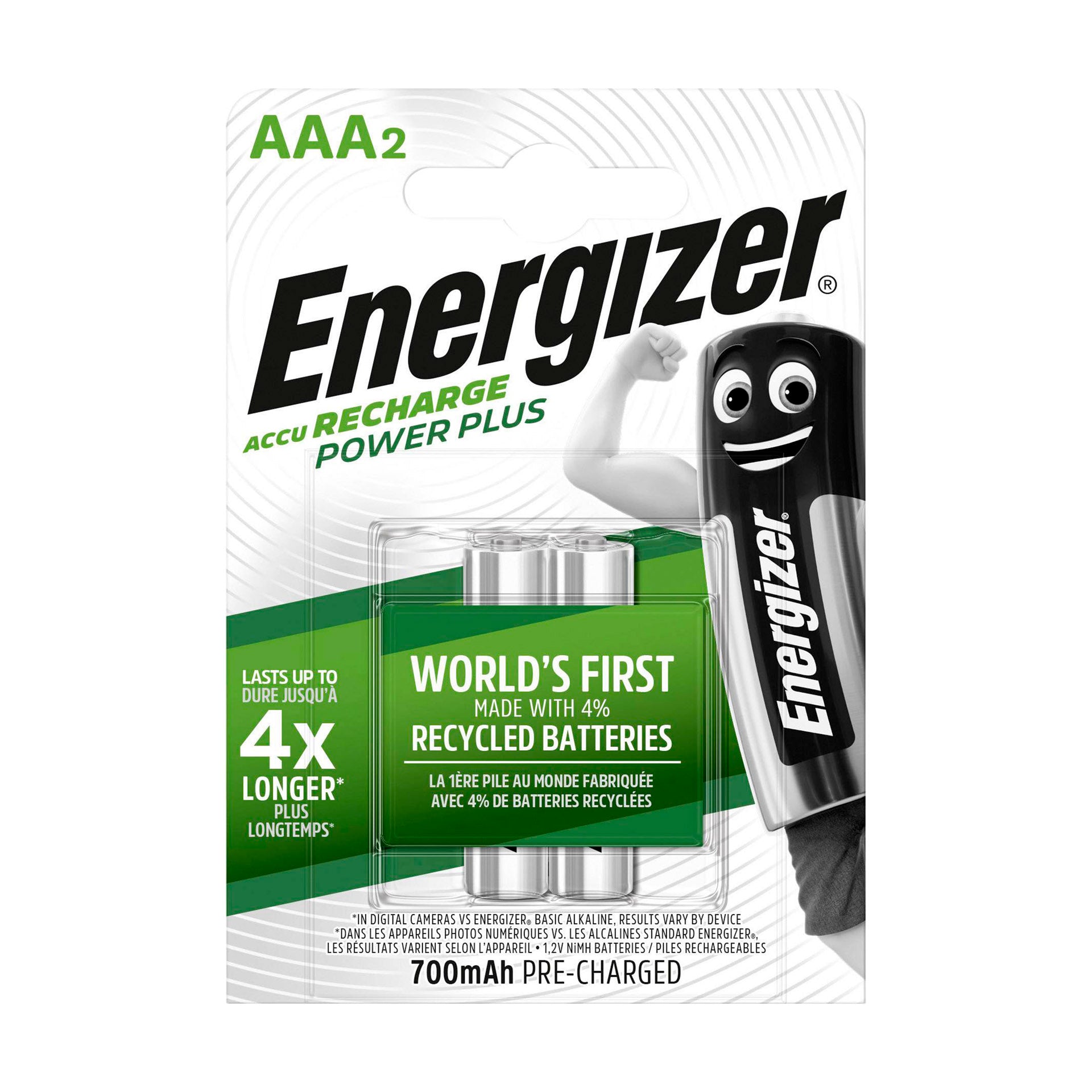 Energizer Power Plus Pack Pilhas Recarregáveis AAA 700 mAh HR03 2 un