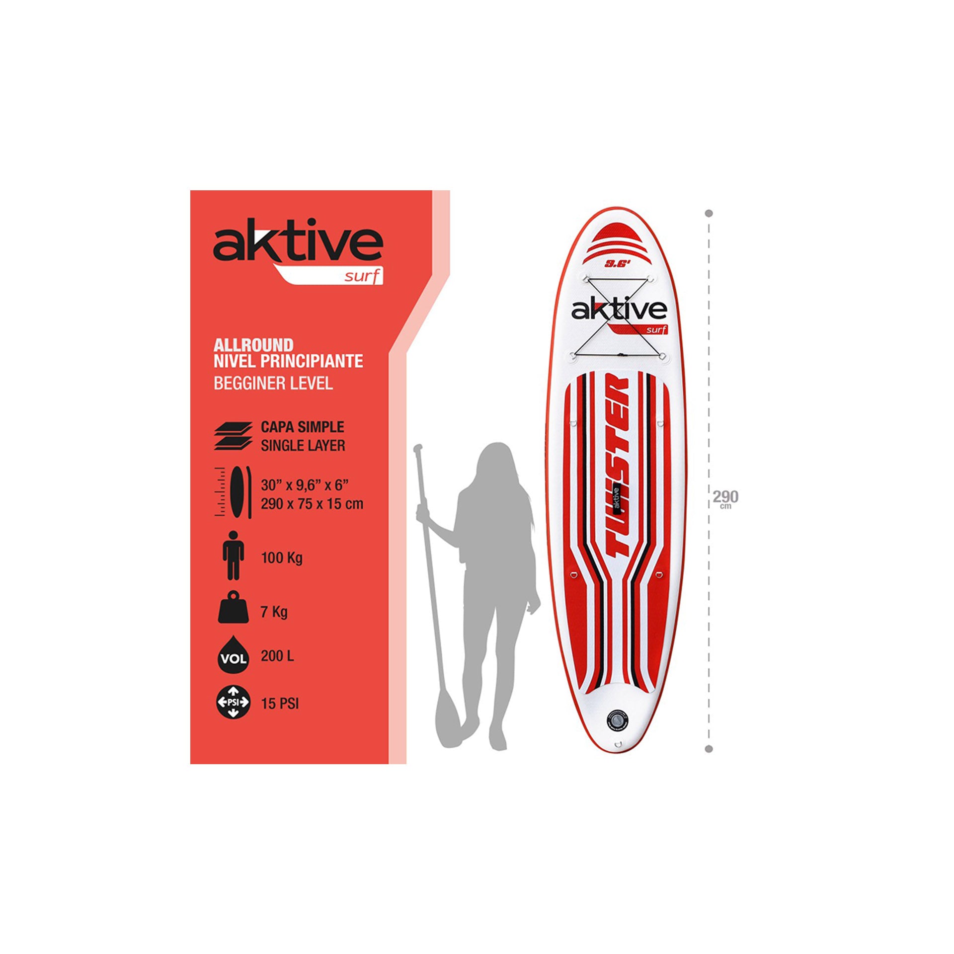 Aktive Surf Prancha Paddle Insuflável Iniciantes 290 cm