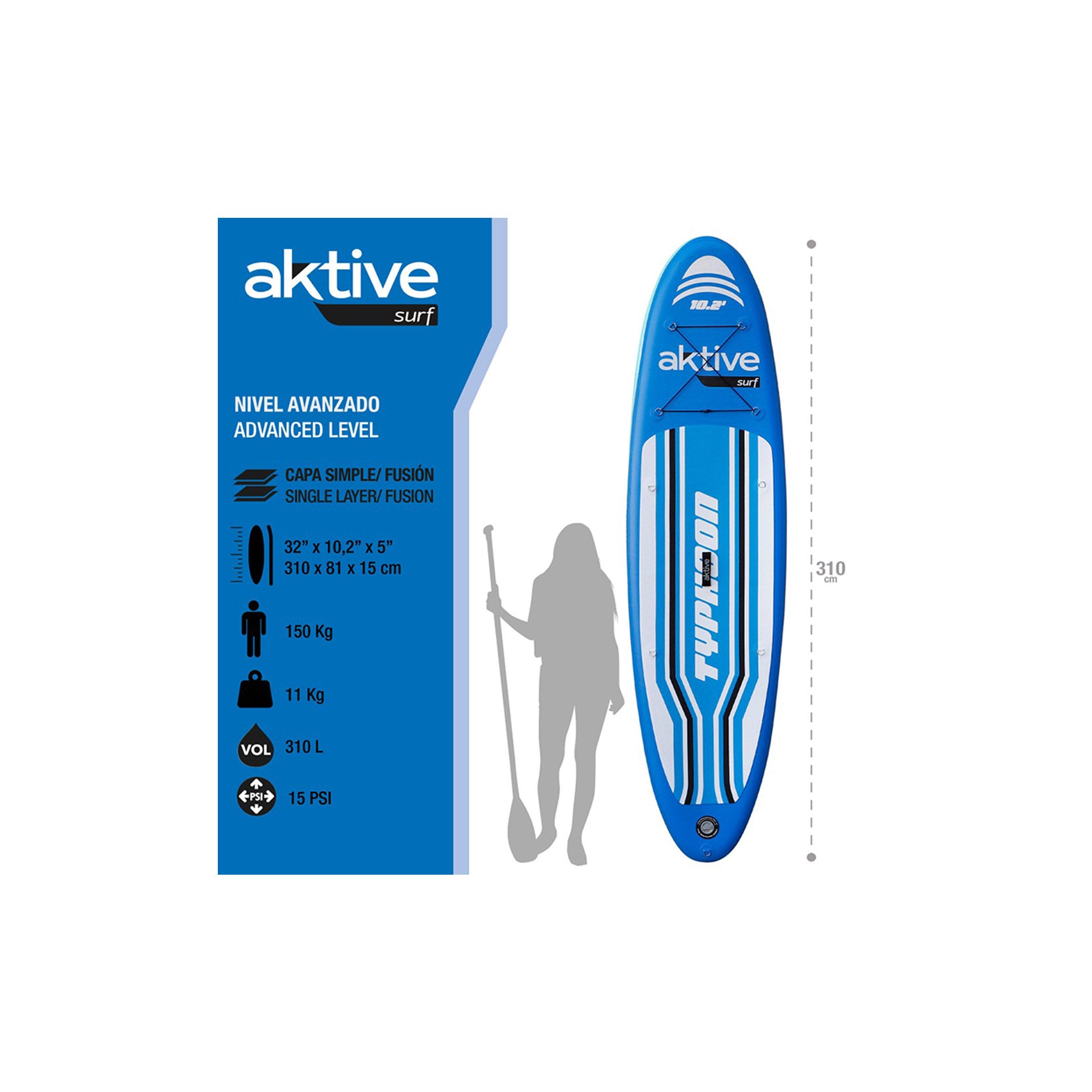 Aktive Surf Prancha Paddle Insuflável Iniciantes 310 cm