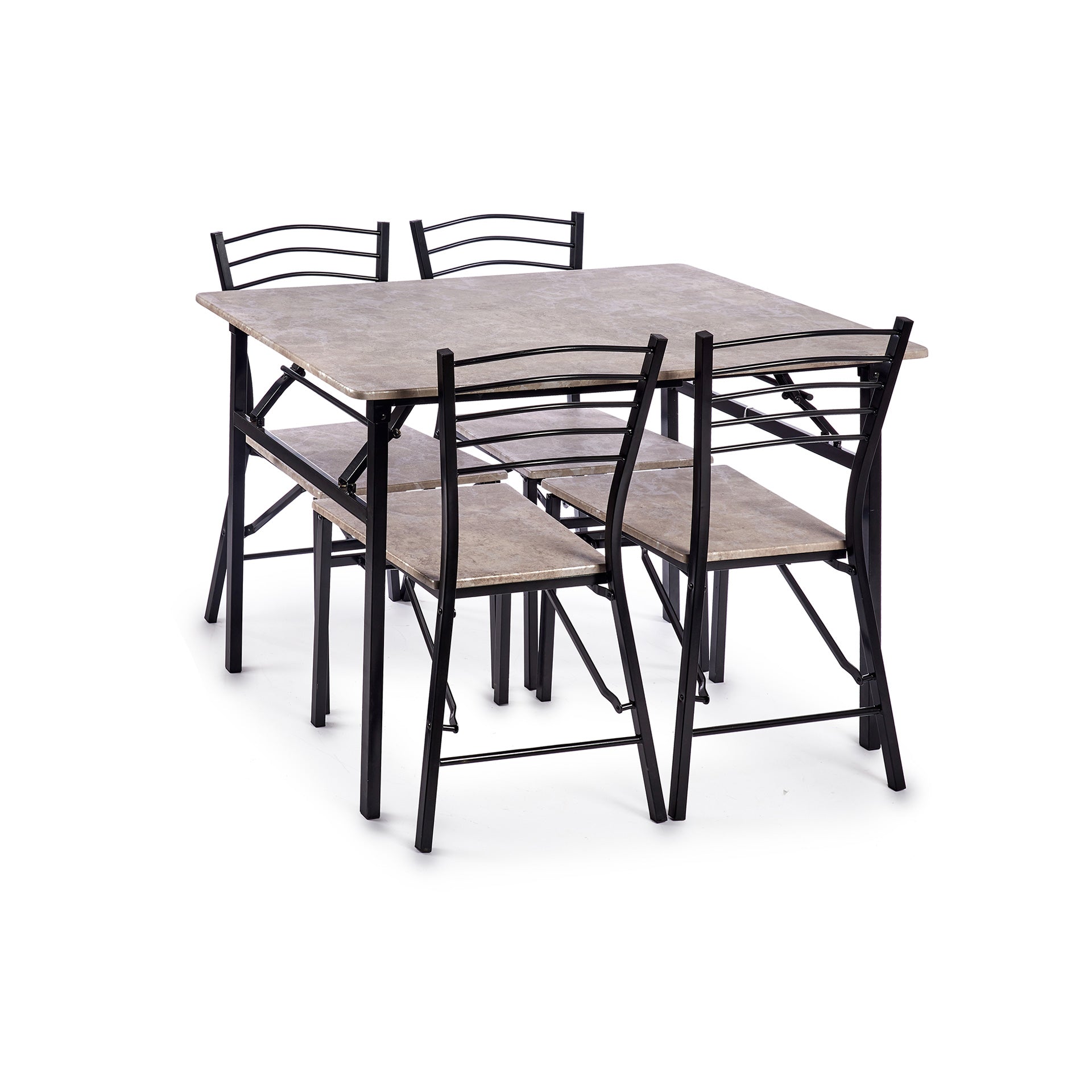 Conjunto Mesa + 4 Cadeiras Dobráveis Madeira e Metal Preto 70 x 74 x 110 cm