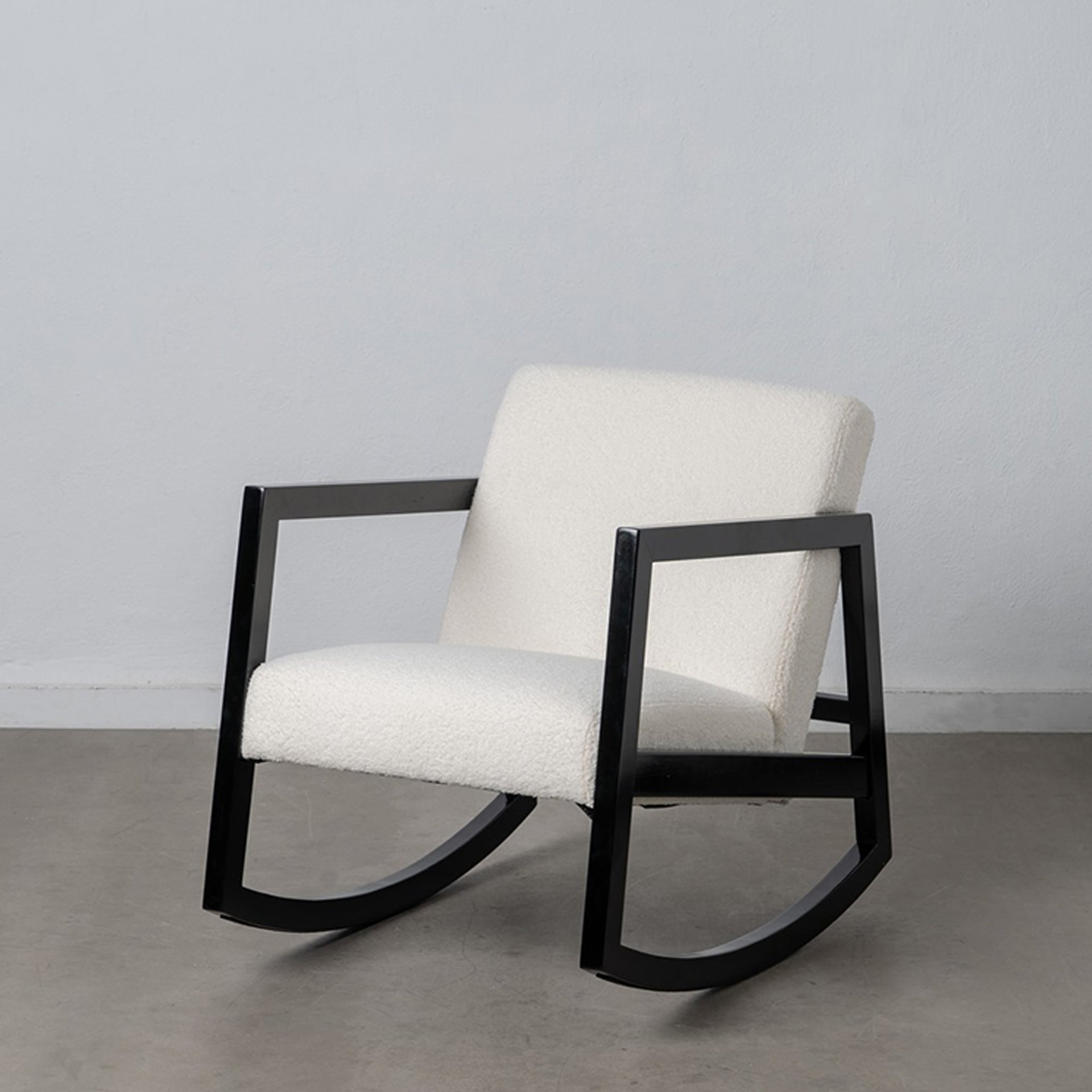 HKH Cadeira de Balanço Tecido Branco Estrutura em Madeira Preta