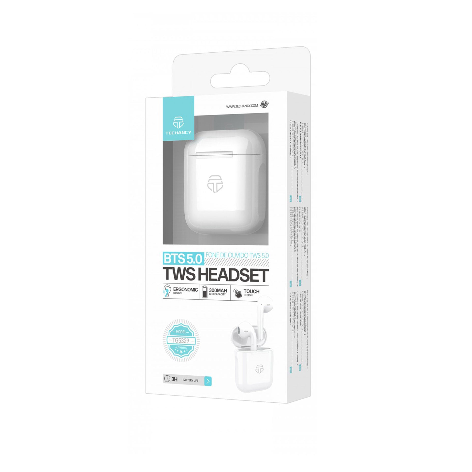 Techancy Auriculares TWS Bluetooth Alto Perfil Branco