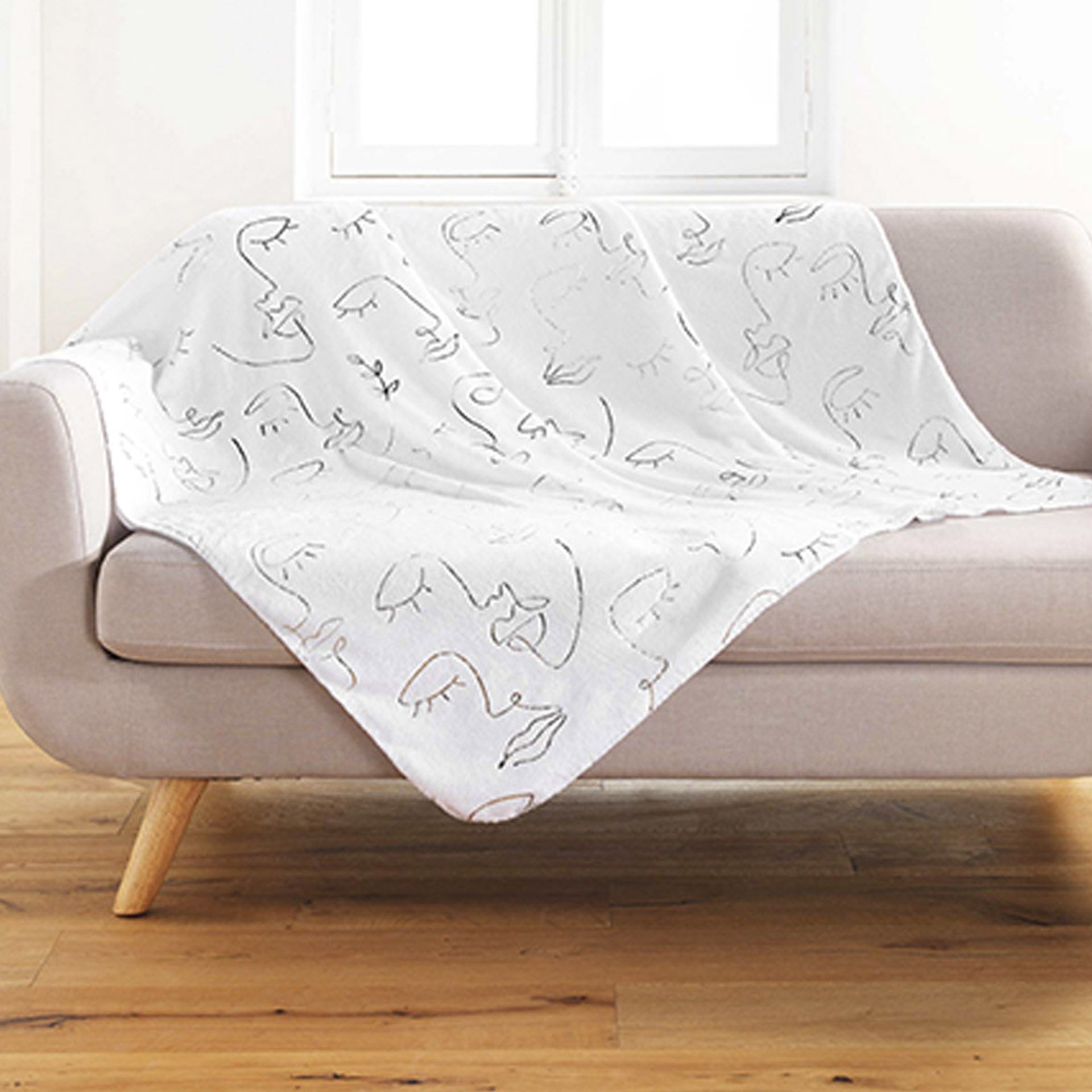 HKH Manta Escocesa Franela Estampada Metallic Arty Line Plata Blanco